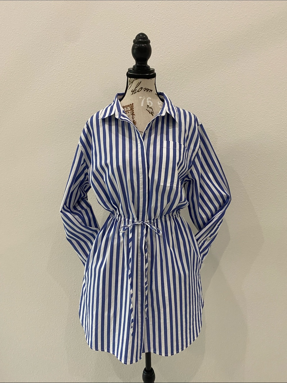 Steve Madden Rani Blue & White Vertical Stripe Shirt Dress. Sz Small. NWT - Picture 5 of 10